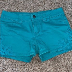 Teal Shorts with lace embellishment